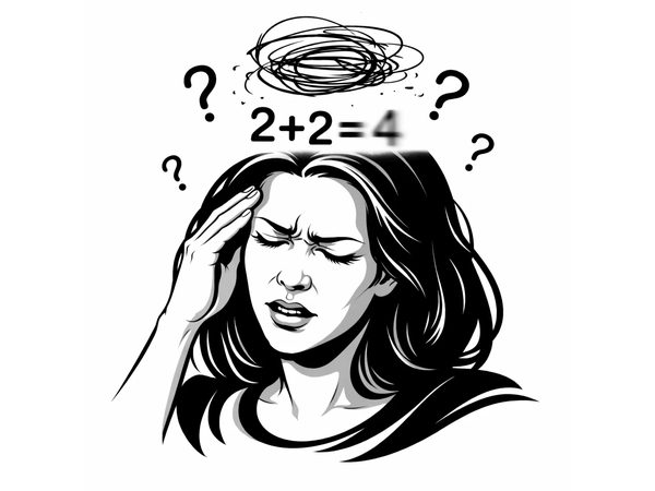 Illustration of a confused woman with question marks and a scribble above her head